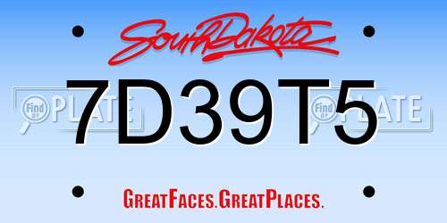 7D39T5 South Dakota License Plate