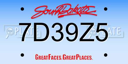7D39Z5 South Dakota License Plate