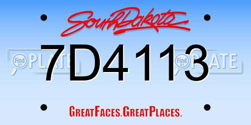 7D4113 South Dakota License Plate