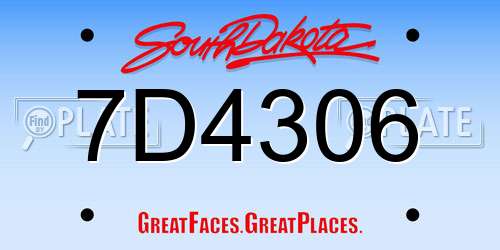 7D4306 South Dakota License Plate