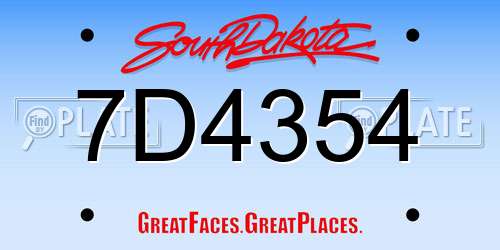 7D4354 South Dakota License Plate
