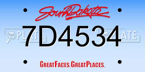 7D4534 South Dakota License Plate