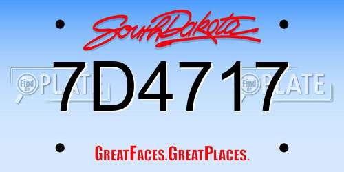 7D4717 South Dakota License Plate