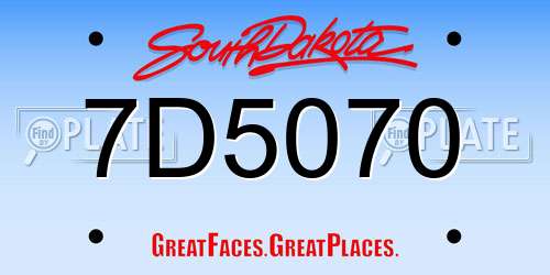 7D5070 South Dakota License Plate