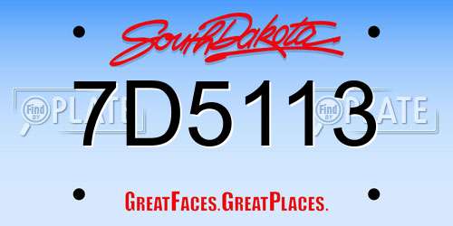 7D5113 South Dakota License Plate