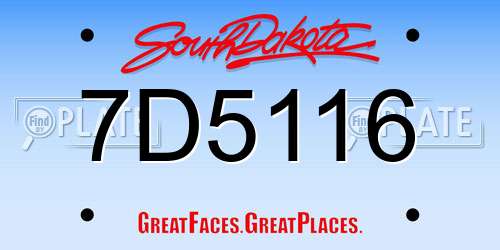 7D5116 South Dakota License Plate