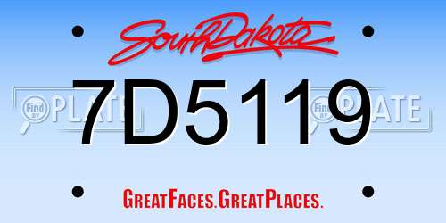 7D5119 South Dakota License Plate