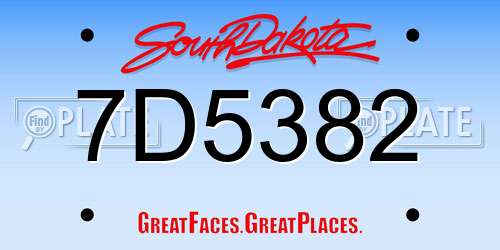 7D5382 South Dakota License Plate