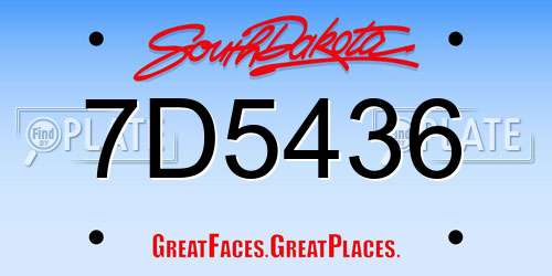 7D5436 South Dakota License Plate