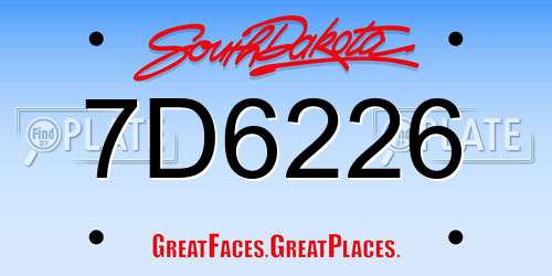 7D6226 South Dakota License Plate