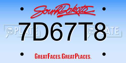 7D67T8 South Dakota License Plate