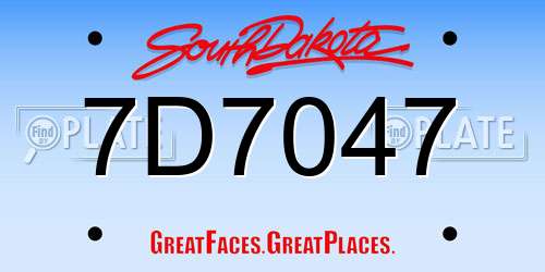 7D7047 South Dakota License Plate