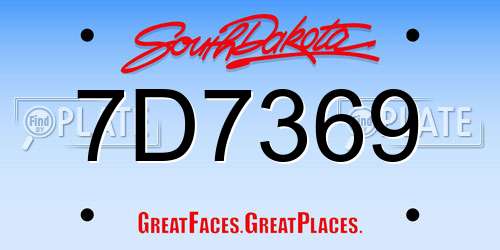 7D7369 South Dakota License Plate