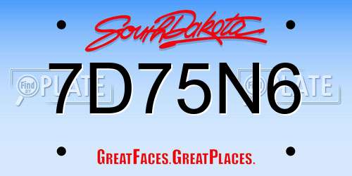 7D75N6 South Dakota License Plate