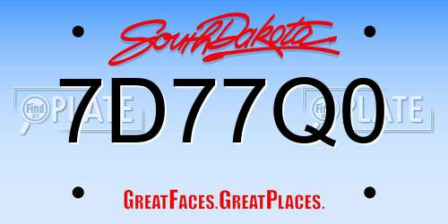 7D77Q0 South Dakota License Plate