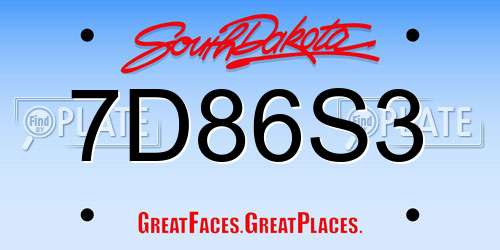 7D86S3 South Dakota License Plate