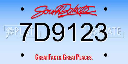 7D9123 South Dakota License Plate