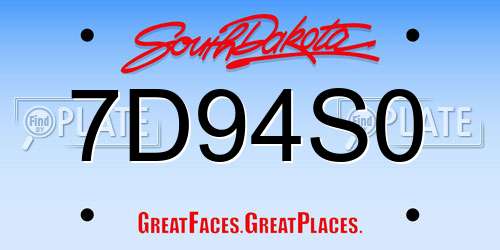 7D94S0 South Dakota License Plate