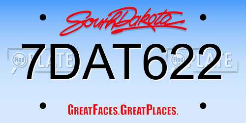 7DAT622 South Dakota License Plate