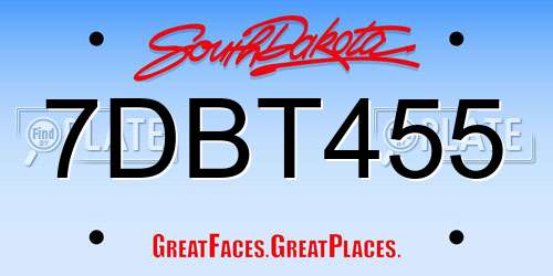 7DBT455 South Dakota License Plate