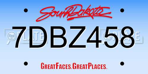 7DBZ458 South Dakota License Plate