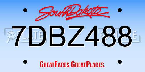 7DBZ488 South Dakota License Plate