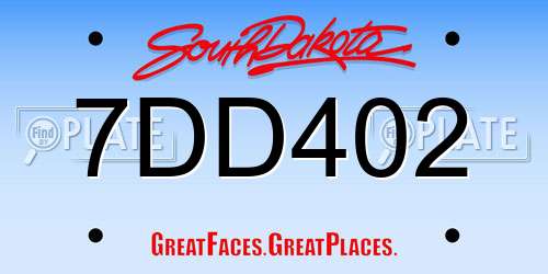 7DD402 South Dakota License Plate