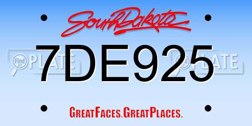 7DE925 South Dakota License Plate
