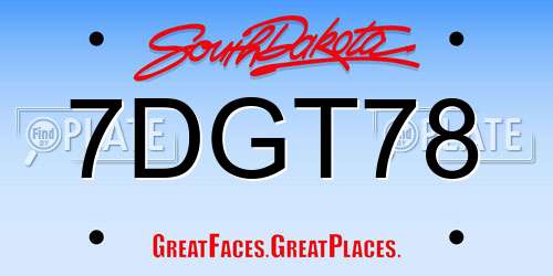 7DGT78 South Dakota License Plate