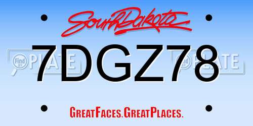 7DGZ78 South Dakota License Plate