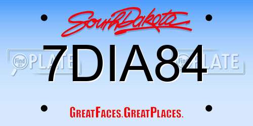 7DIA84 South Dakota License Plate