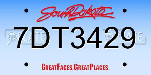 7DT3429 South Dakota License Plate