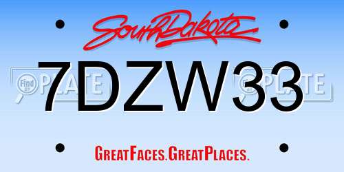 7DZW33 South Dakota License Plate