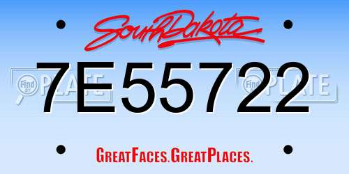 7E55722 South Dakota License Plate