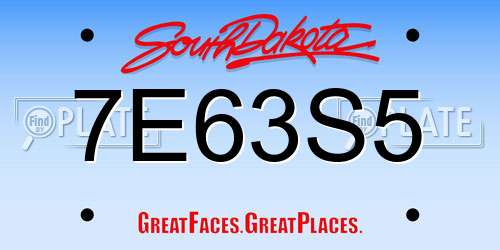 7E63S5 South Dakota License Plate