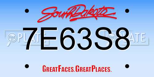 7E63S8 South Dakota License Plate