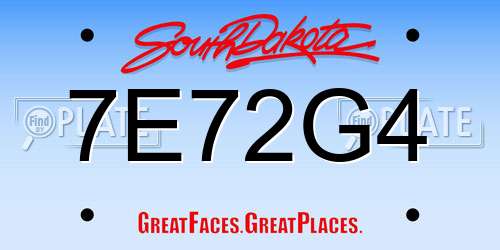 7E72G4 South Dakota License Plate