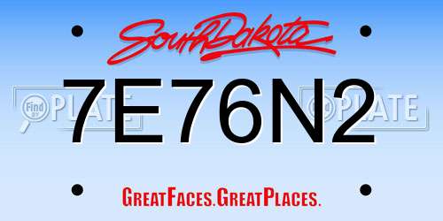 7E76N2 South Dakota License Plate