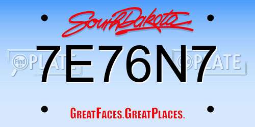 7E76N7 South Dakota License Plate
