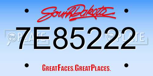 7E85222 South Dakota License Plate