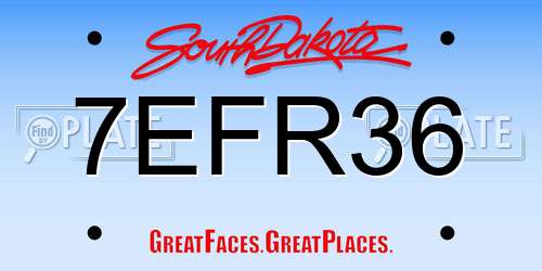7EFR36 South Dakota License Plate