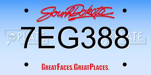 7EG388 South Dakota License Plate