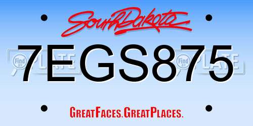 7EGS875 South Dakota License Plate