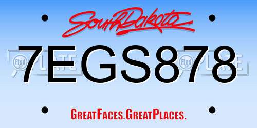 7EGS878 South Dakota License Plate