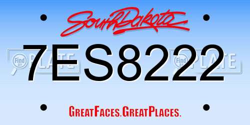 7ES8222 South Dakota License Plate