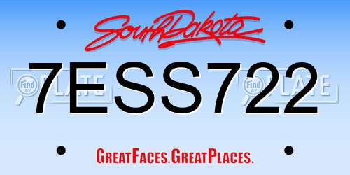 7ESS722 South Dakota License Plate