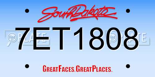 7ET1808 South Dakota License Plate
