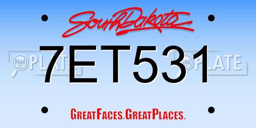 7ET531 South Dakota License Plate
