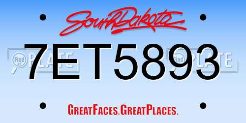7ET5893 South Dakota License Plate