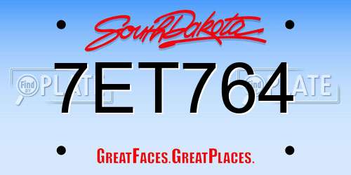 7ET764 South Dakota License Plate